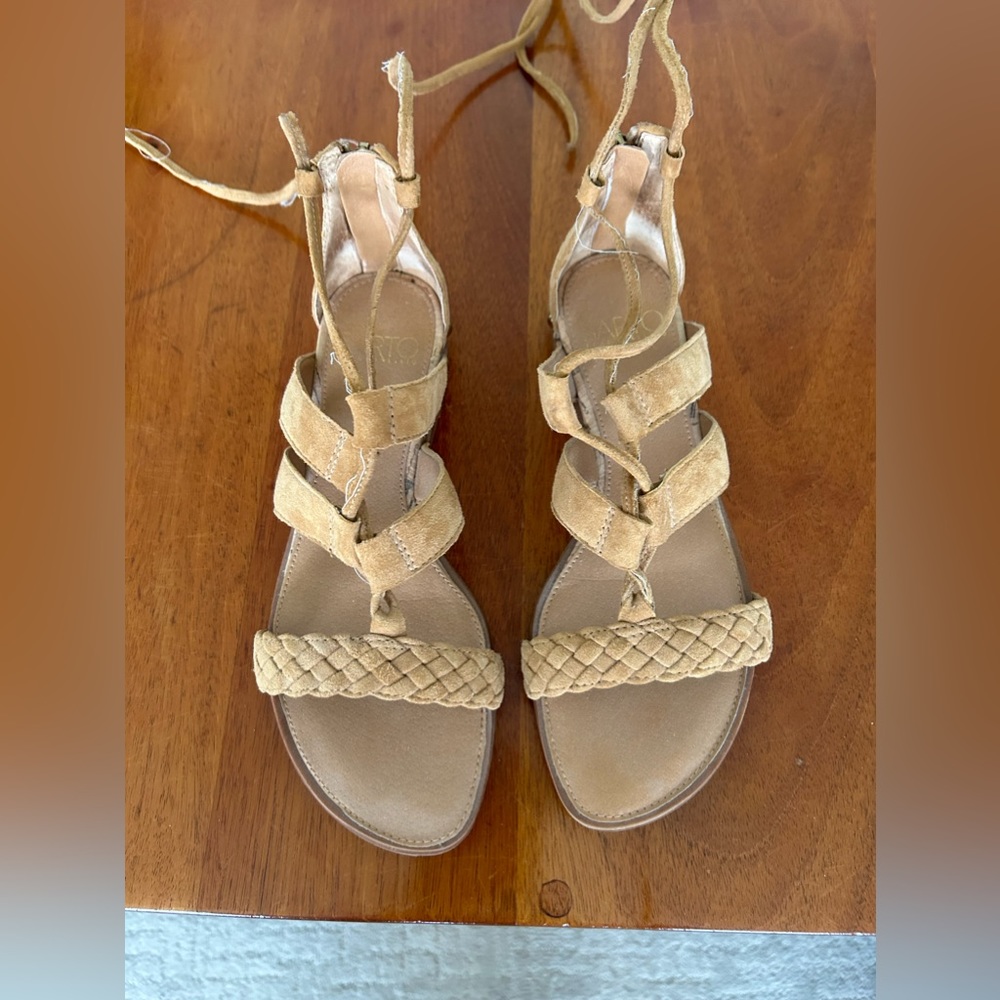 Franco Sarto. Leather Gladiator sandals with ties. Good condition.